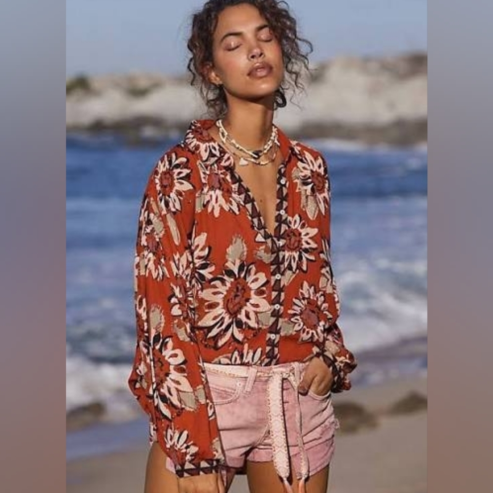 Free People Good Vibrations Printed Blouse